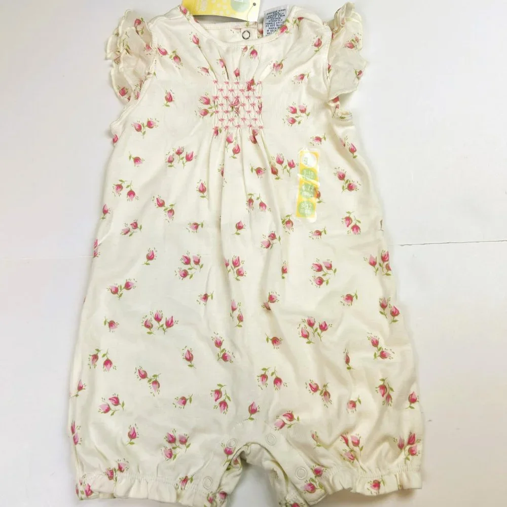 NWT Gymboree Baby Girl Smocked Rosebud Romper Size 6-9 Months